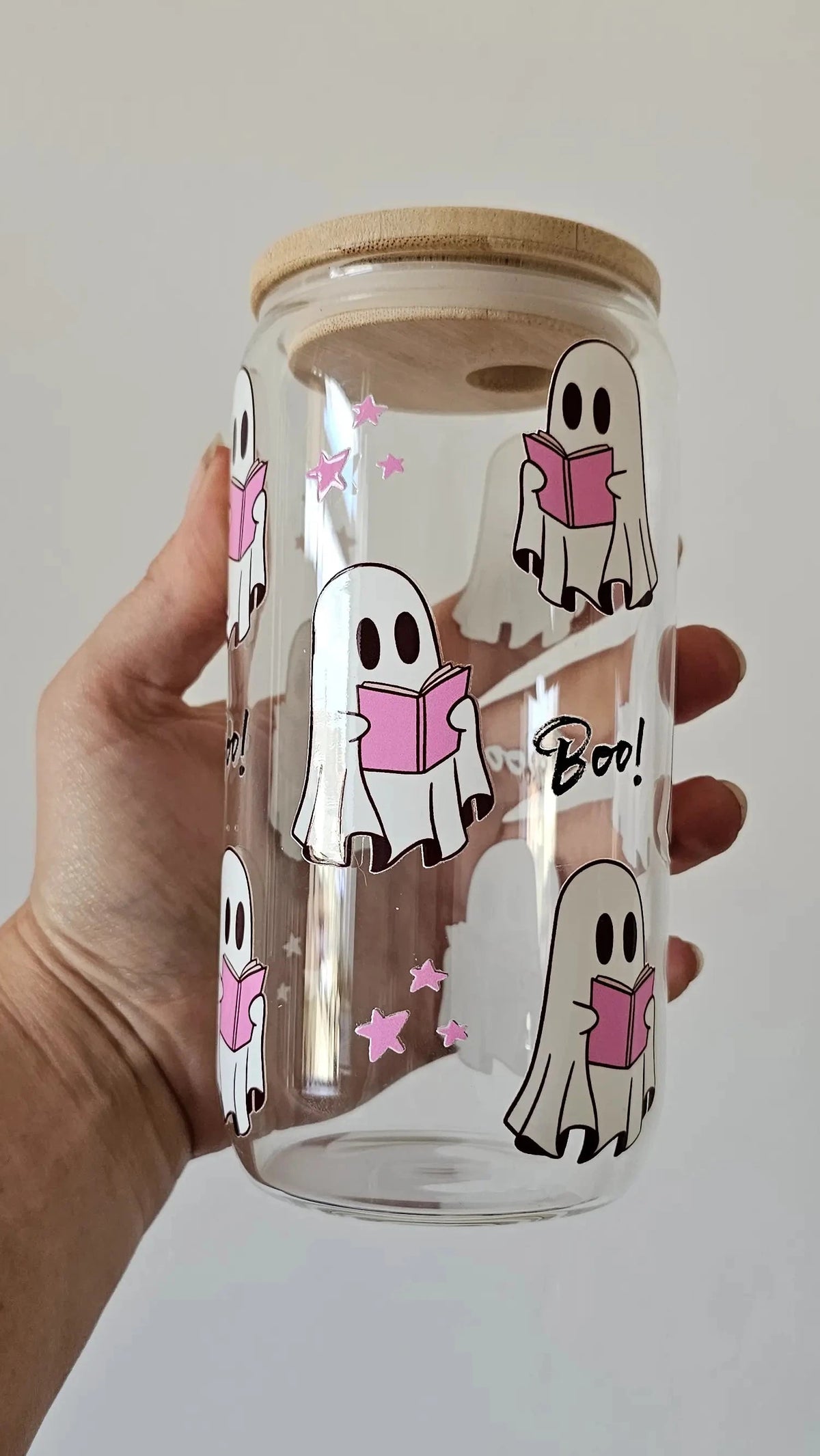  "Spread Those Pages Halloween range Ghosty Reader glass tumbler styled with seasonal candy jars"